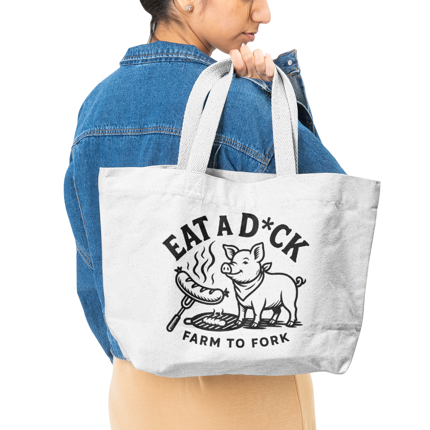 “Eat a Dick” – Farm-to-Table Canvas Tote ft. Dick the Pig (Large)
