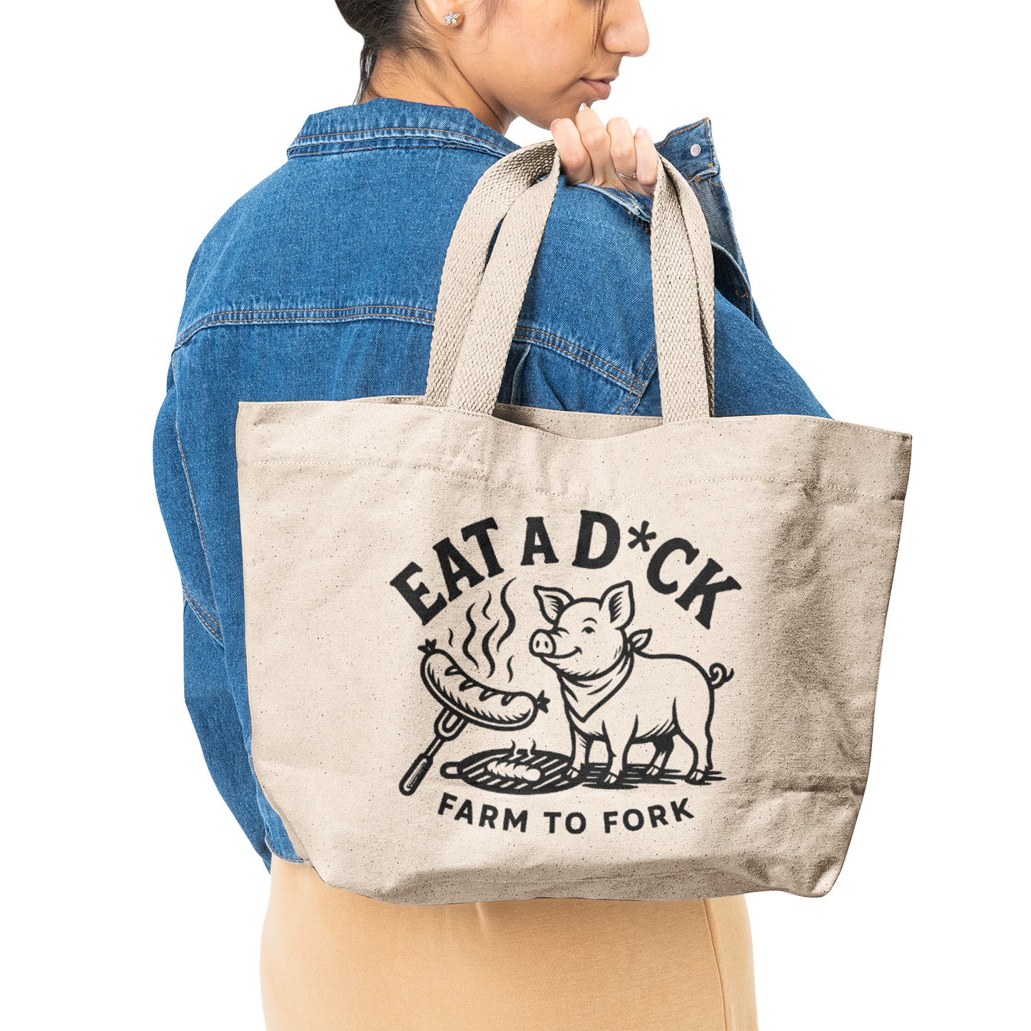 “Eat a Dick” – Farm-to-Table Canvas Tote ft. Dick the Pig (Large)