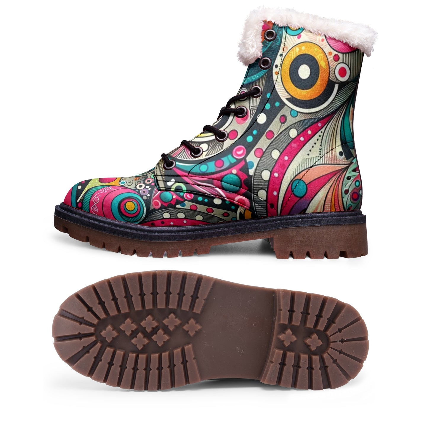 Vibrant Mosaic Lace Up Winter Chukka Boots