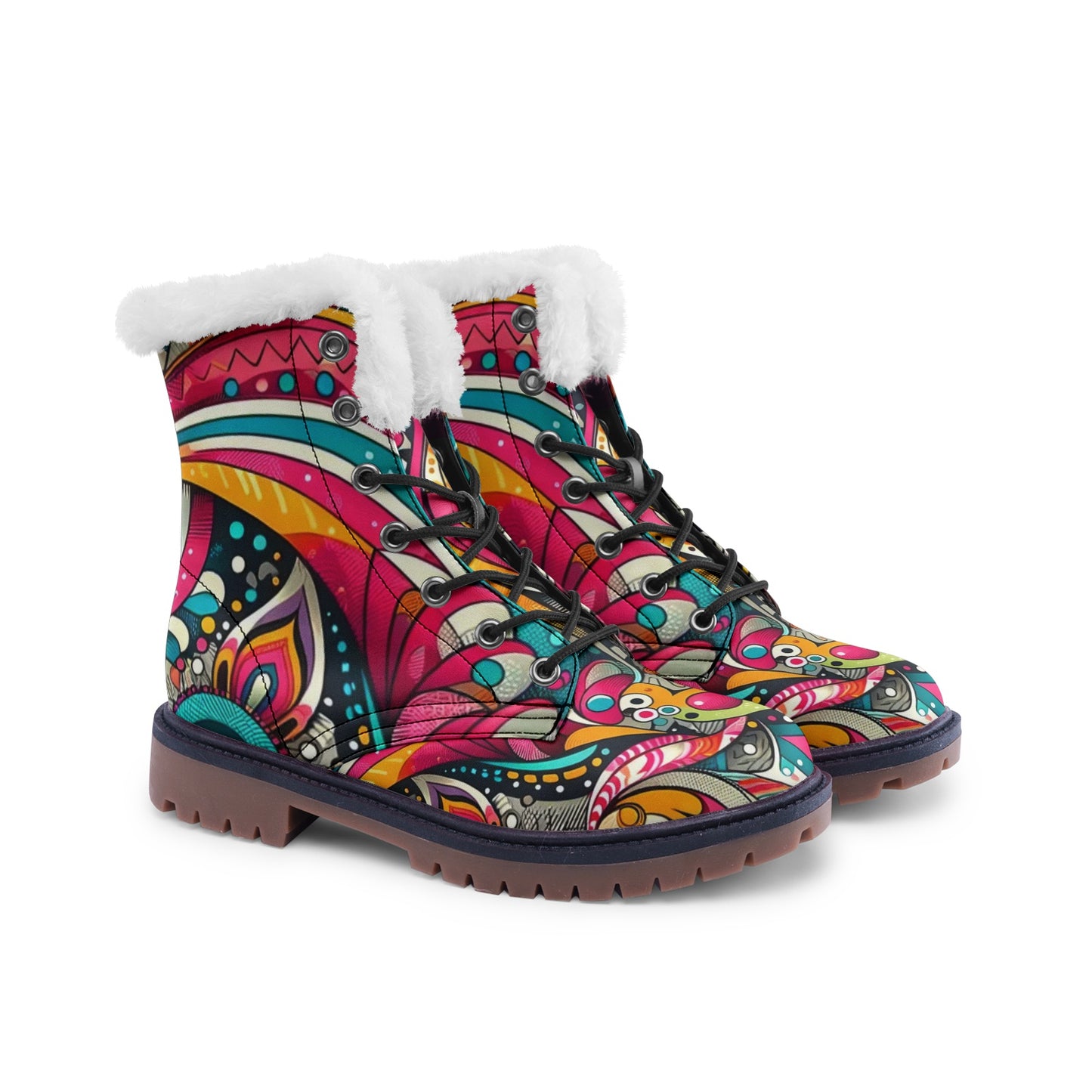Vibrant Mosaic Lace Up Winter Chukka Boots