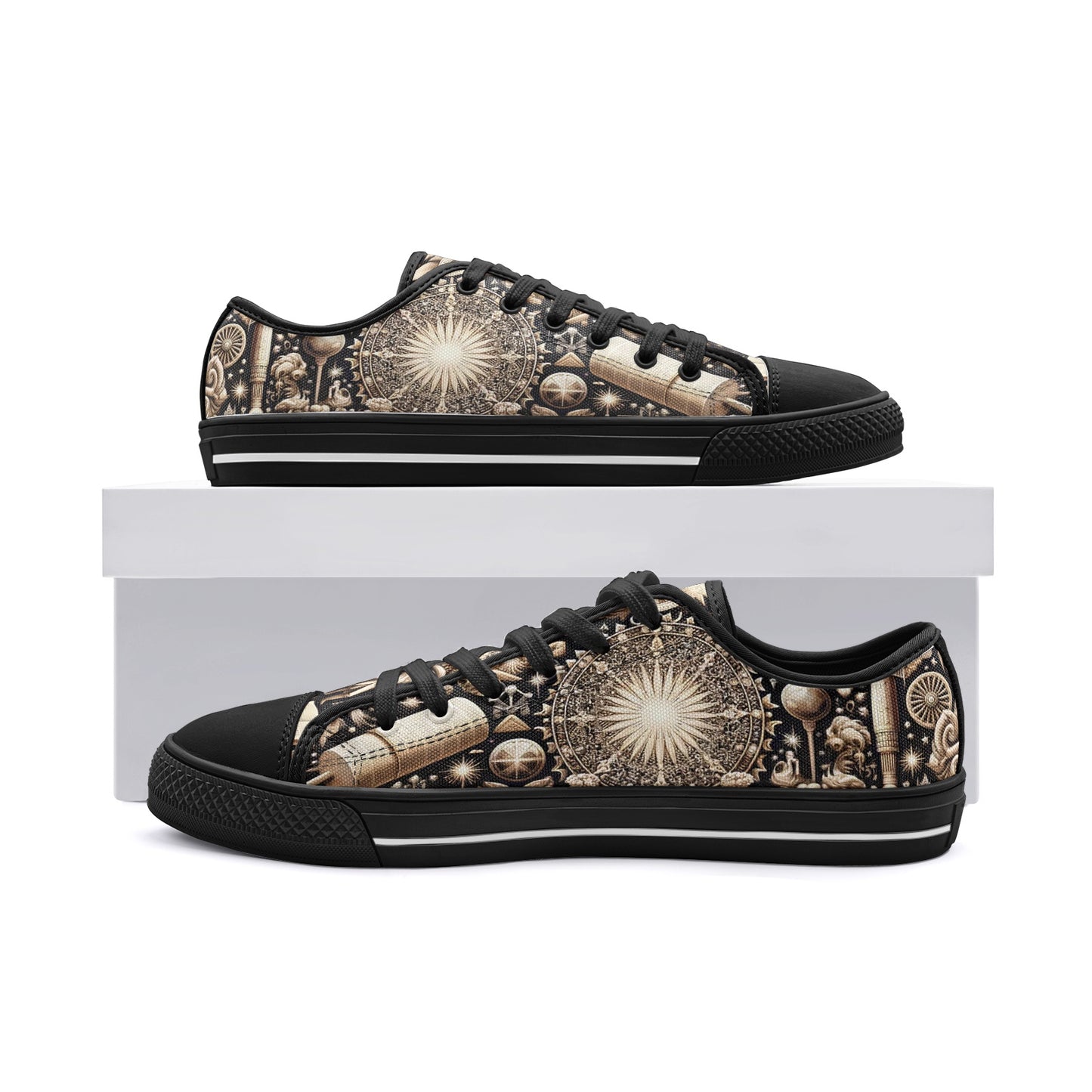 Historical Tapestry White Toe Canvas Low Tops